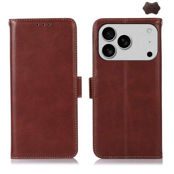 For iPhone 17 Pro Crazy Horse Top Layer Cowhide Leather Phone Case(Brown)
