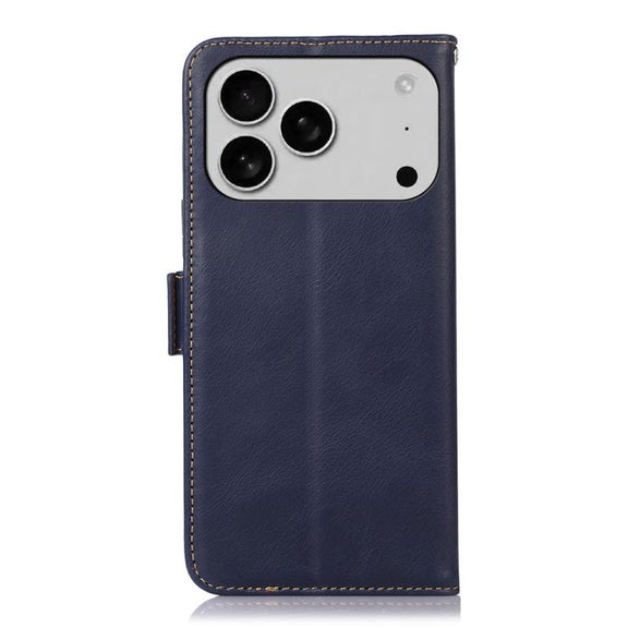 For iPhone 17 Pro Max Crazy Horse Top Layer Cowhide Leather Phone Case(Blue)