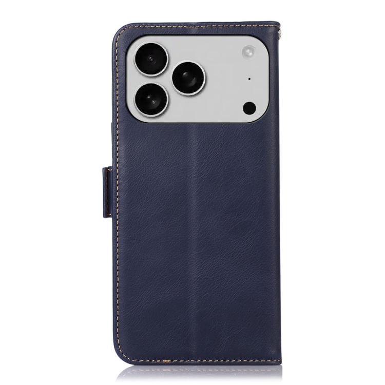For iPhone 17 Pro Max Crazy Horse Top Layer Cowhide Leather Phone Case(Blue)