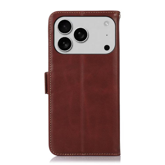 For iPhone 17 Pro Max Crazy Horse Top Layer Cowhide Leather Phone Case(Brown)