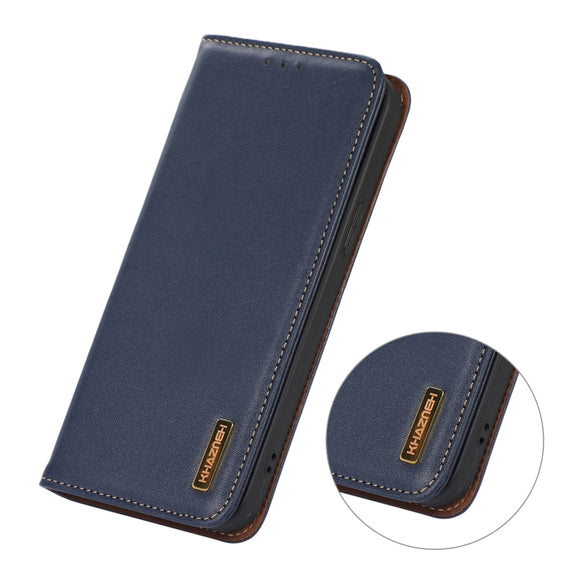 For iPhone 16 Pro Max KHAZNEH Nappa Top Layer Cowhide Leather Phone Case(Blue)