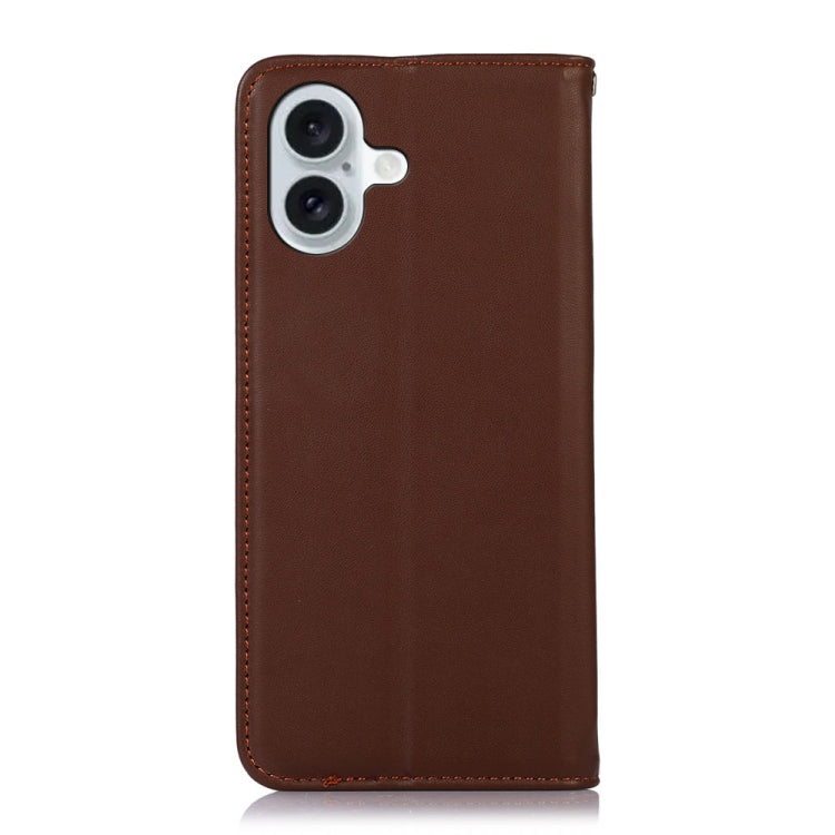For iPhone 16 KHAZNEH Nappa Top Layer Cowhide Leather Phone Case(Brown)