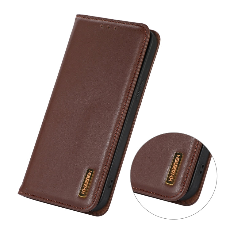 For iPhone 16 KHAZNEH Nappa Top Layer Cowhide Leather Phone Case(Brown)
