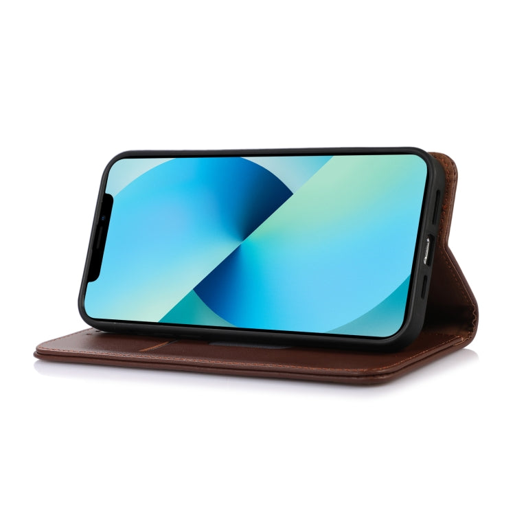 For iPhone 16 KHAZNEH Nappa Top Layer Cowhide Leather Phone Case(Brown)