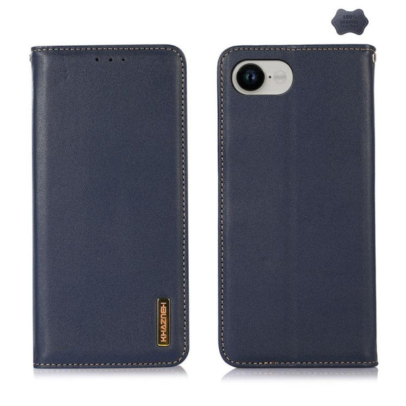 For iPhone 16e KHAZNEH Nappa Top Layer Cowhide Leather Phone Case(Blue)