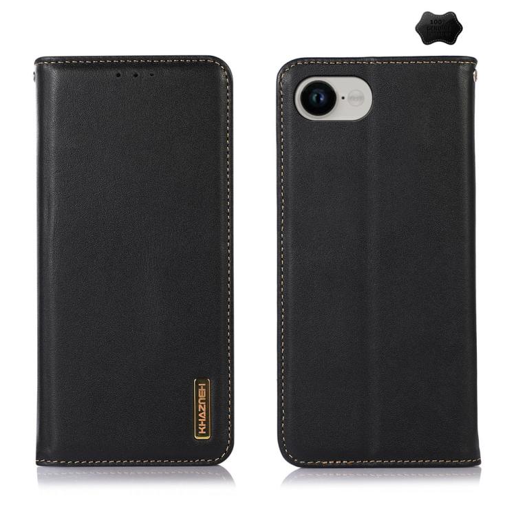 For iPhone 16e KHAZNEH Nappa Top Layer Cowhide Leather Phone Case(Black)