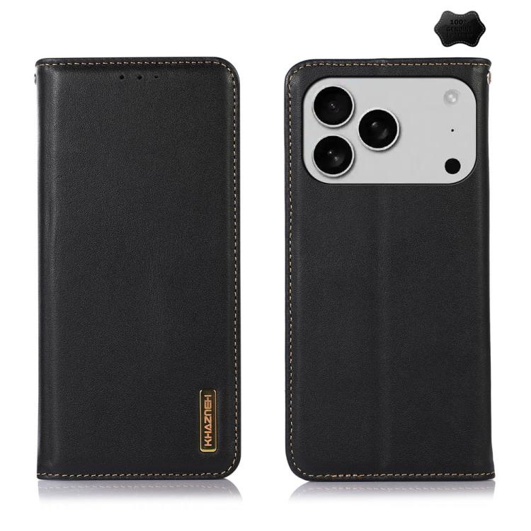 For iPhone 17 Pro Max KHAZNEH Nappa Top Layer Cowhide Leather Phone Case(Black)