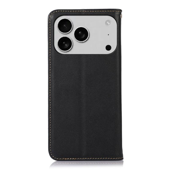 For iPhone 17 Pro Max KHAZNEH Nappa Top Layer Cowhide Leather Phone Case(Black)