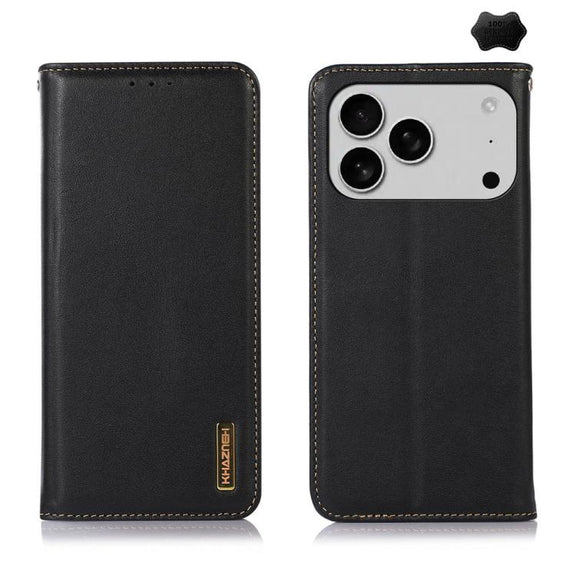 For iPhone 17 Pro Max KHAZNEH Nappa Top Layer Cowhide Leather Phone Case(Black)