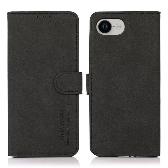 For iPhone 16e KHAZNEH Matte Texture Leather Phone Case(Black)