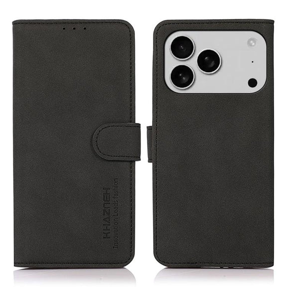 For iPhone 17 Pro KHAZNEH Matte Texture Leather Phone Case(Black)
