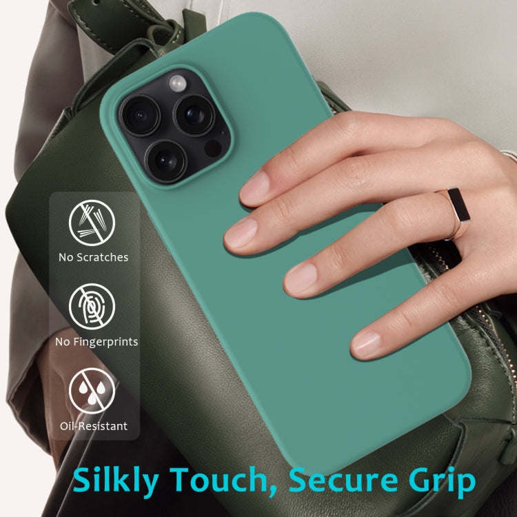 For iPhone 16 Pro Solid Color Silicone Phone Case(Pine Needle Green)