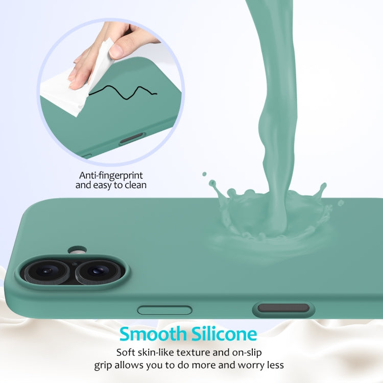 For iPhone 16 Plus Solid Color Silicone Phone Case(Pine Needle Green)