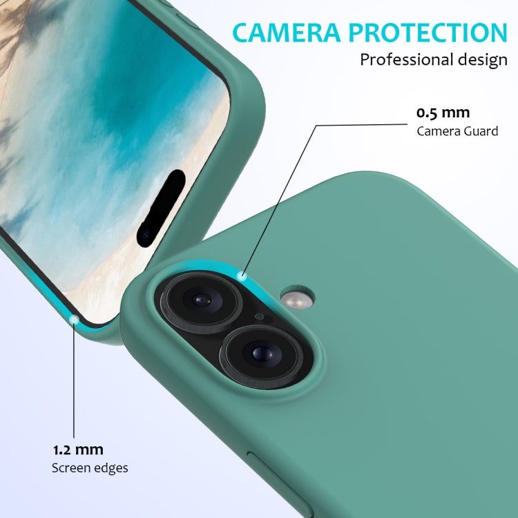 For iPhone 16 Solid Color Silicone Phone Case(Pine Needle Green)
