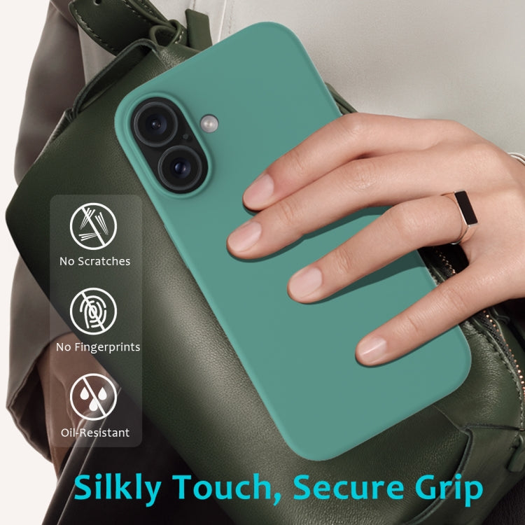 For iPhone 16 Solid Color Silicone Phone Case(Pine Needle Green)