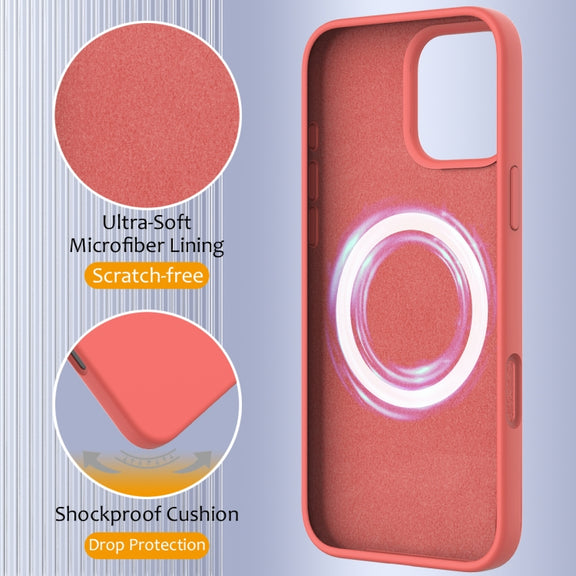 For iPhone 16 Pro Max Shockproof Silicone Magsafe Phone Case(Pink Orange)