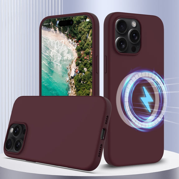 For iPhone 16 Pro Max Shockproof Silicone Magsafe Phone Case(Plum Color)