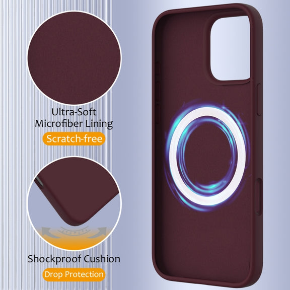For iPhone 16 Pro Max Shockproof Silicone Magsafe Phone Case(Plum Color)