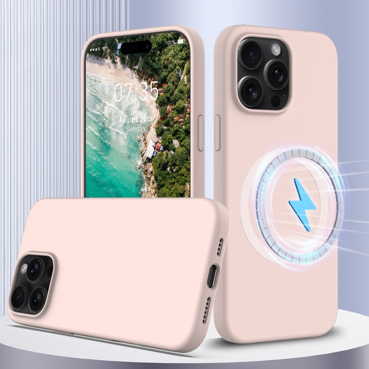 For iPhone 16 Pro Max Shockproof Silicone Magsafe Phone Case(Sand Pink)