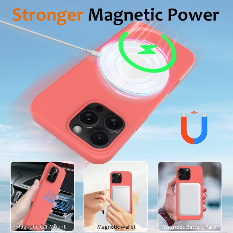 For iPhone 16 Pro Shockproof Silicone Magsafe Phone Case(Pink Orange)