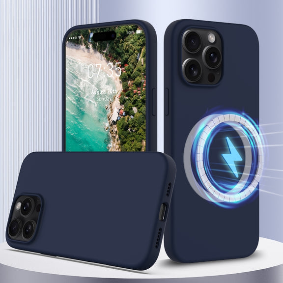 For iPhone 16 Pro Shockproof Silicone Magsafe Phone Case(Navy Blue)