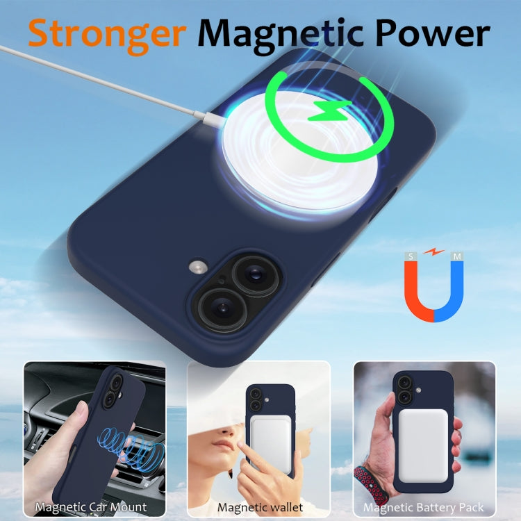 For iPhone 16 Plus Shockproof Silicone Magsafe Phone Case(Navy Blue)