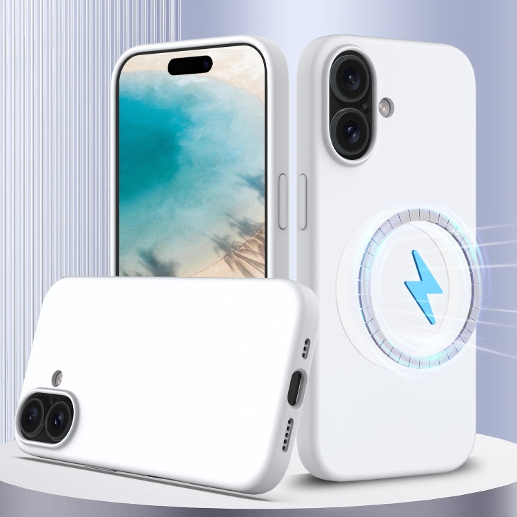 For iPhone 16 Shockproof Silicone Magsafe Phone Case(White)