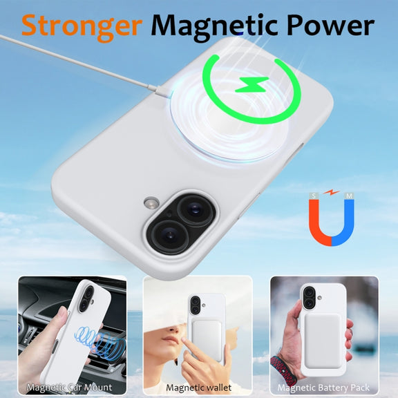 For iPhone 16 Shockproof Silicone Magsafe Phone Case(White)