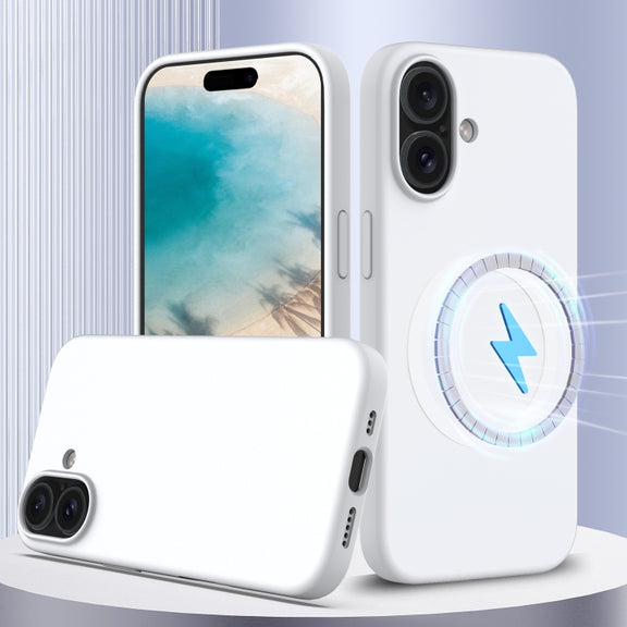 For iPhone 16 Shockproof Silicone Magsafe Phone Case(White)