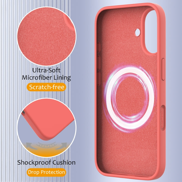 For iPhone 16 Shockproof Silicone Magsafe Phone Case(Pink Orange)