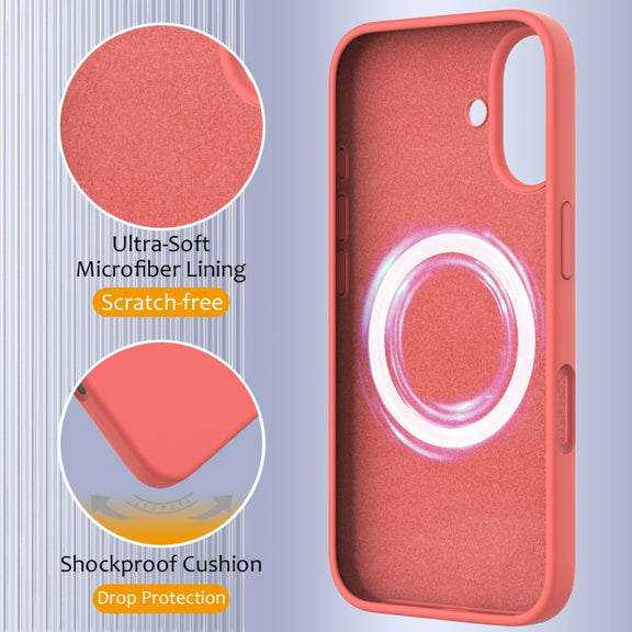 For iPhone 16 Shockproof Silicone Magsafe Phone Case(Pink Orange)