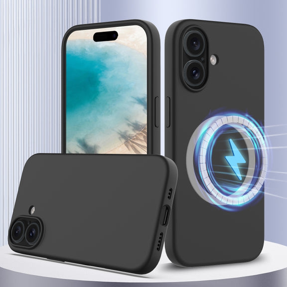 For iPhone 16 Shockproof Silicone Magsafe Phone Case(Black)