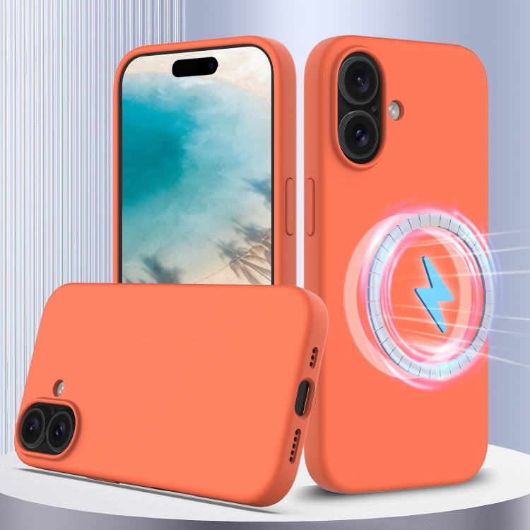 For iPhone 16 Shockproof Silicone Magsafe Phone Case(Gold Orange)