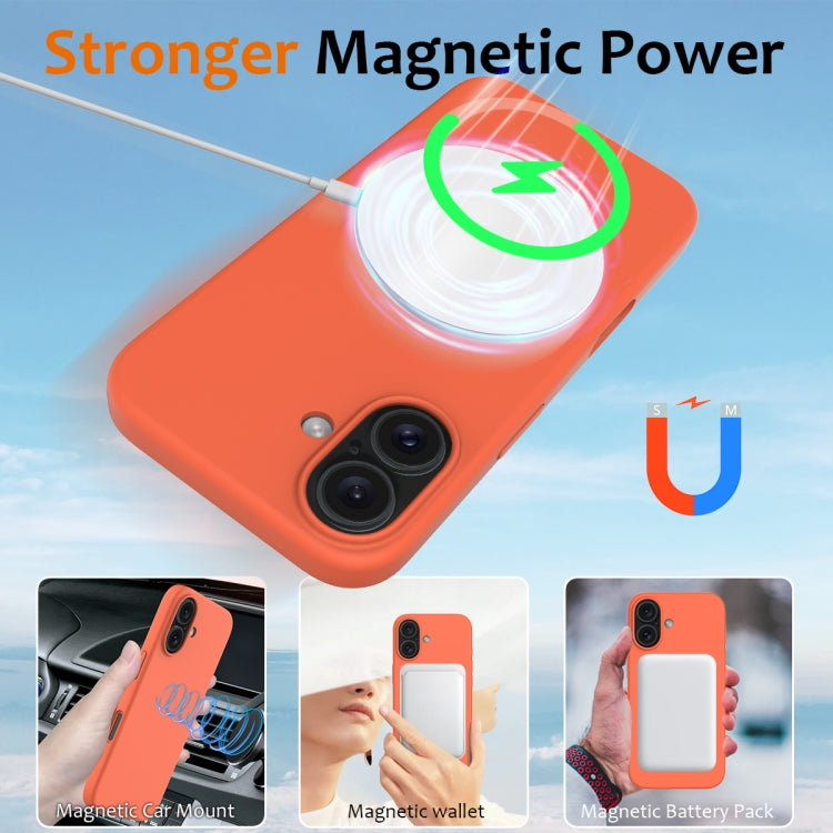 For iPhone 16 Shockproof Silicone Magsafe Phone Case(Gold Orange)