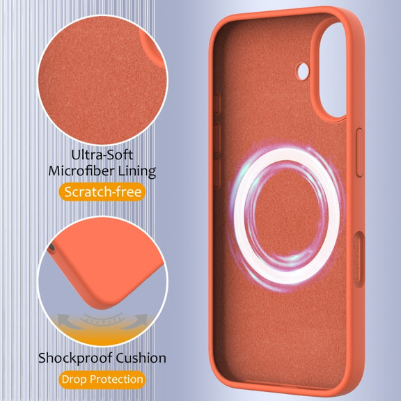 For iPhone 16 Shockproof Silicone Magsafe Phone Case(Gold Orange)