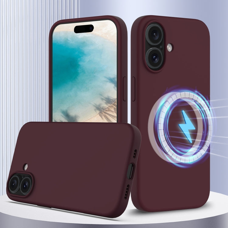 For iPhone 16 Shockproof Silicone Magsafe Phone Case(Plum Color)