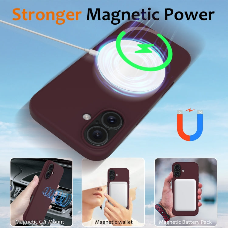 For iPhone 16 Shockproof Silicone Magsafe Phone Case(Plum Color)