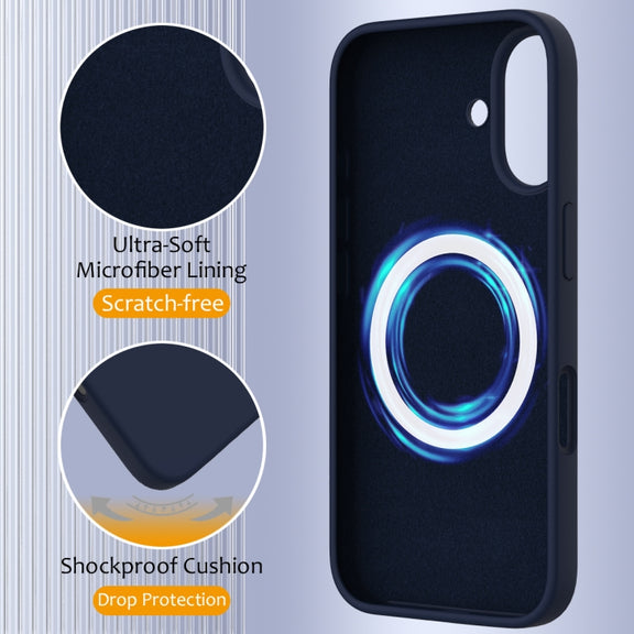 For iPhone 16 Shockproof Silicone Magsafe Phone Case(Navy Blue)
