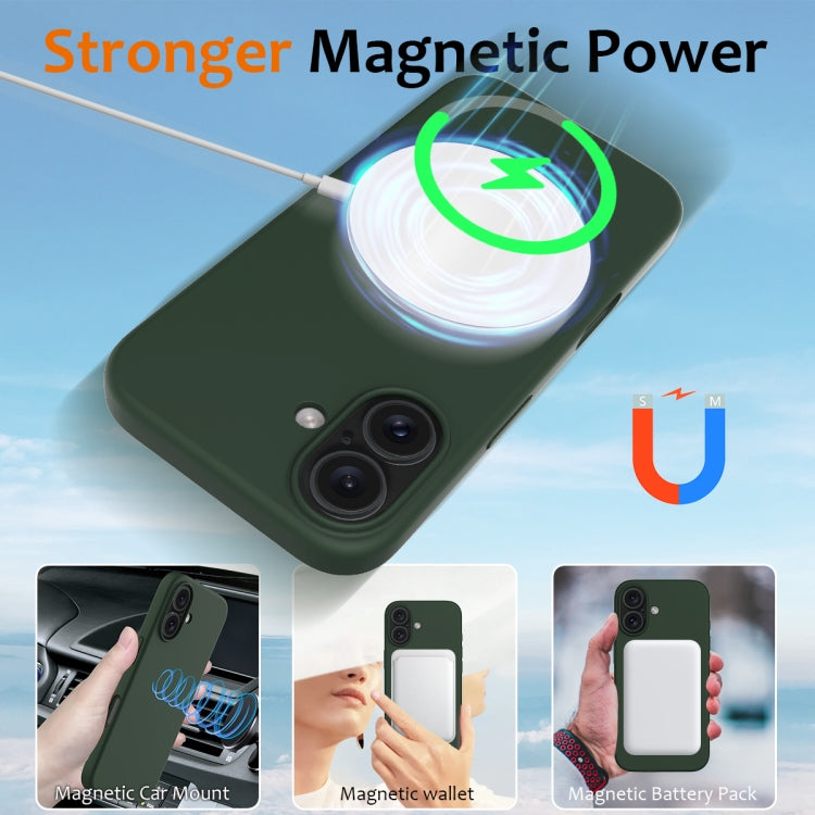 For iPhone 16 Shockproof Silicone Magsafe Phone Case(Dark Green)