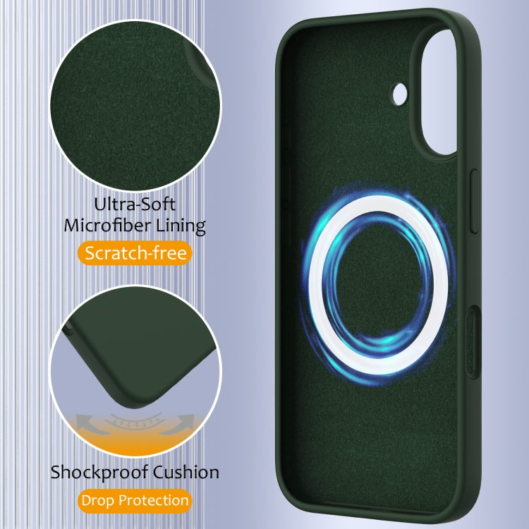 For iPhone 16 Shockproof Silicone Magsafe Phone Case(Dark Green)