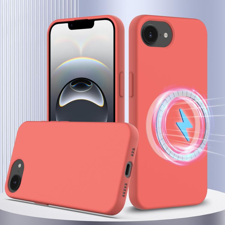 For iPhone 16e Shockproof Silicone Magsafe Phone Case(Pink Orange)