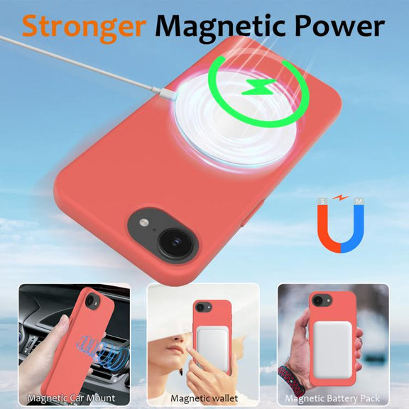 For iPhone 16e Shockproof Silicone Magsafe Phone Case(Pink Orange)
