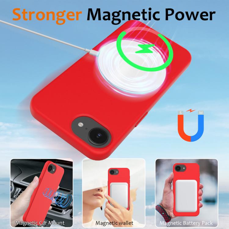 For iPhone 16e Shockproof Silicone Magsafe Phone Case(Red)
