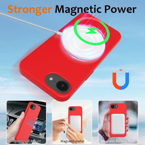 For iPhone 16e Shockproof Silicone Magsafe Phone Case(Red)