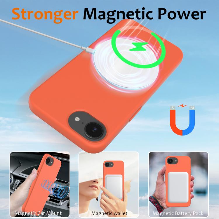 For iPhone 16e Shockproof Silicone Magsafe Phone Case(Gold Orange)