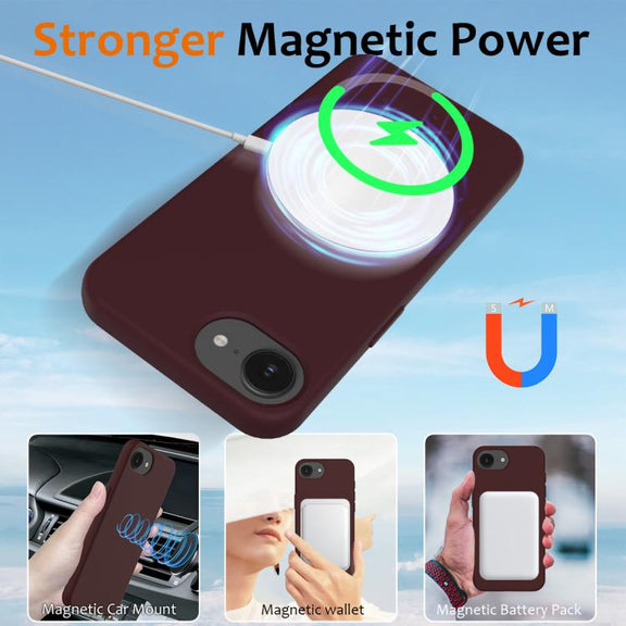 For iPhone 16e Shockproof Silicone Magsafe Phone Case(Plum Color)