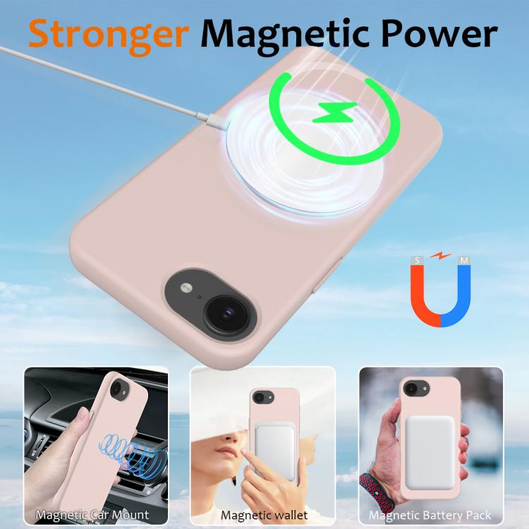For iPhone 16e Shockproof Silicone Magsafe Phone Case(Sand Pink)