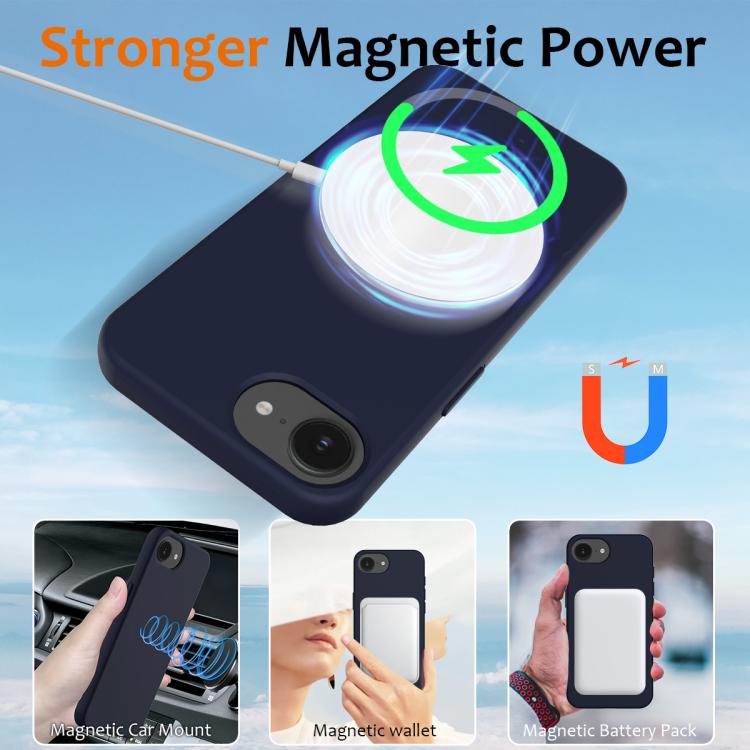 For iPhone 16e Shockproof Silicone Magsafe Phone Case(Navy Blue)