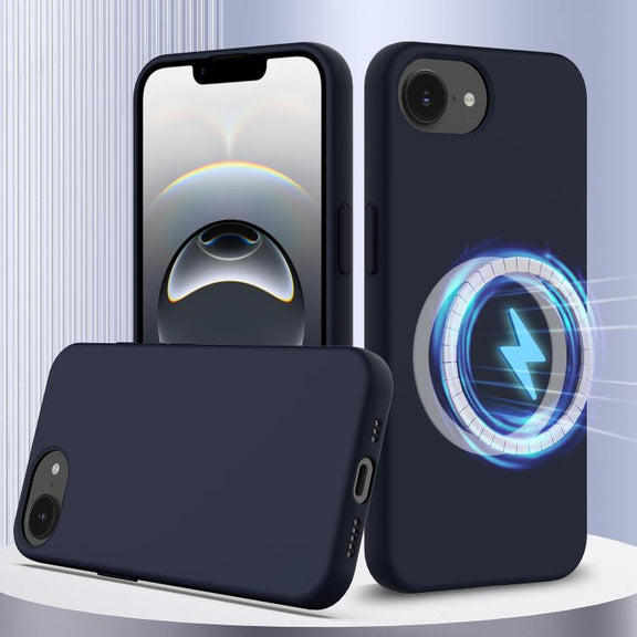 For iPhone 16e Shockproof Silicone Magsafe Phone Case(Navy Blue)