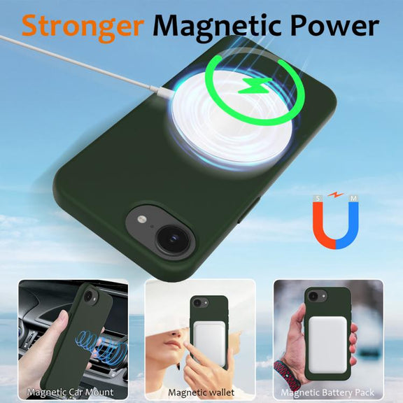 For iPhone 16e Shockproof Silicone Magsafe Phone Case(Dark Green)